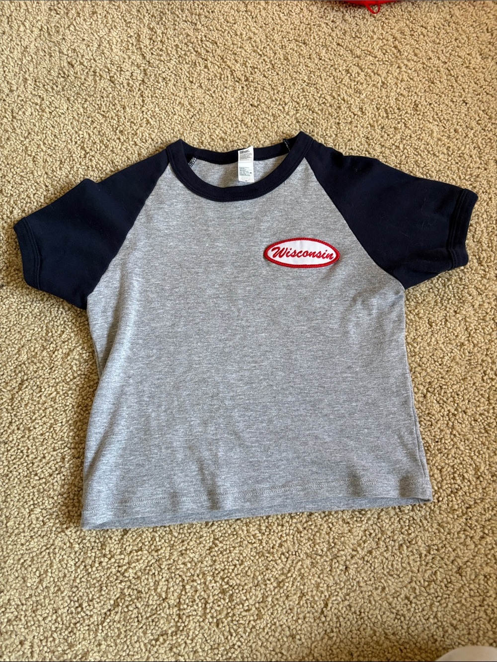 Los Angeles Apparel Grey & Navy Raglan Tee with Red Patch